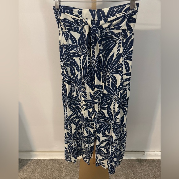 Navy and White Tropical Print Flowy Pants - Picture 1 of 7